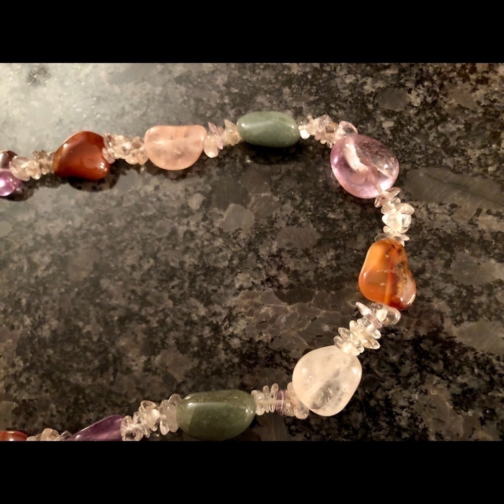 Genuine Gem Stone Necklace Amethyst Rose Quartz Blue Green Chic Classy Chic - Picture 6 of 9